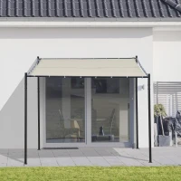 Outsunny Gazebo Pergola Addossata da Giardino 3x3m in Metallo e Poliestere Beige(m-2)