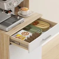 HOMCOM Credenza Cucina con Ripiani Aperti, 2 Armadietti e Cassetto, in Legno e Metallo, 55x40x175 cm, Bianco e Legno(m-9)