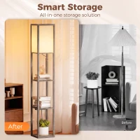 HOMCOM Floor Lamp with Shelves, 3 Layer Column Modern Standing Lamp for Living Room, Bedroom, Office, Grey(m-4)