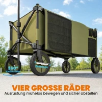Outsunny Bollerwagen, klappbar, 5 Seitentaschen, einziehbare Griff, bis 120 kg belastbar, Stahl, 108 x 55 x 93 cm, Grün(m-6)