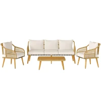 Outsunny Set de Grădină 4 Piese cu Canapea cu 3 Locuri, 2 Fotolii și Măsuță Joasă din Ratan PE și Oțel Multicolor(m-1)