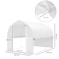 Outsunny Estufa polytunnel 3 x 2 x 2 m com laterais enroláveis, lona plástica resistente aos UV e estrutura de aço, Branco(m-3)