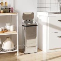 HOMCOM Bidone per Rifiuti da 40L con Sensore per Apertura e Chiusura Automatica, 33x25x70 cm, Argento(m-7)