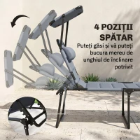 Outsunny Sezlong pliabil reglabil cu spatar cu 4 pozitii, Gri(m-4)