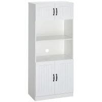 HOMCOM Küchenschrank Küchenbüffet Schrank, Landhausstil, 2 Schränke, 2 Regale,  70 cm x 40 cm x 170 cm Weiß + Schwarz(m-1)