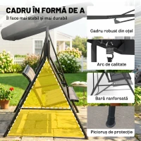 Outsunny Leagăn de Grădină pentru 3 Persoane cu Acoperiș, Șezut Respirabil și Cadru din Oțel, Negru(m-4)