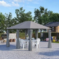 Outsunny Gazebo 3x4 m con 6 Pareti Rimovibili, 8 Fori di Drenaggio e 12 Picchetti, in Acciaio e Poliestere, Grigio e Nero(m-2)