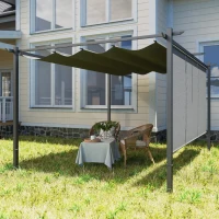 Outsunny Pérgola de Jardín 4x3 m con Techo Retráctil 3 Laterales Enrollables UPF30+ Cenador de Jardín para Patio Exterior Gris(m-9)