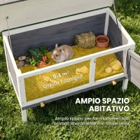 PawHut Conigliera da Esterno in Legno di Pino con Vassoio Estraibile, Tetto Apribile e Porta con Serratura, Grigio(m-4)