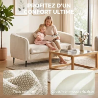 HOMCOM Canapé 2 places en velours, canapé de salon moderne 160 cm, assise large rembourrée, coussin épais à ressorts, beige(m-6)