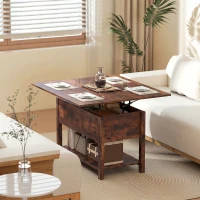 HOMCOM Mesa de Centro Elevatória e Extensível Mesa de Sala com Compartimento Oculto Prateleira Aberta 100x45x50,5 cm Castanho Rústico(m-5)