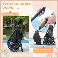 HOMCOM Foldable Baby Stoller, with Reclining Backrest, Adjustable Canopy, for Ages 0-36 Months - Black(m-6)