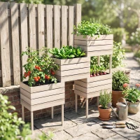 Outsunny Letto per Orto Rialzato con 4 Vasi Portapiante da 50x30x60cm, in Legno Colore Naturale(m-10)