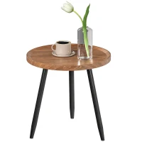 HOMCOM Tavolino da Caffè Rotondo con Bordo Rialzato e 3 Gambe, in Legno e Acciaio, Ø40x39 cm, Nero e color Legno(m-11)