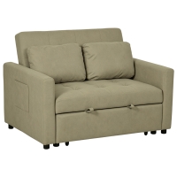 HOMCOM Loveseat Sofa Bed, Convertible Bed Settee with 2 Pillows, Side Pockets, Light Brown