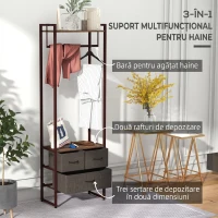 HOMCOM Cuier de Podea cu Bară, 3 Sertare și Rafturi, din Lemn MDF și Oțel, 58,5x30x178 cm, Maro(m-4)