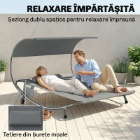Outsunny Șezlong de Grădină cu Roți și Perne, Dublu, Gri(m-4)