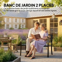 Outsunny Banc de jardin 3 places terrasse Style Cosy Chic 127L x 60l x 85H cm métal époxy anticorrosion Noir(m-4)