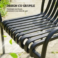 Outsunny Set de 4 Scaune Stivuibile, Scaune de Luat Masa Exterior cu Spătar Curbat, Șezut cu Lamele și Brațe, Negru(m-6)