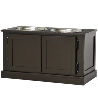 PawHut Estação de Alimentação Comedouros Elevados Incluindo Armazenamento 60x30x34 cm Castanho e Prata(m-7)