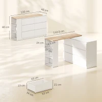HOMCOM Vanity Table, Dressing Table with 6 Drawers and 3-Tier Shelf for Women and Girls, White(m-3)