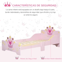 HOMCOM Cama Infantil de +3 Años 143x73x60 cm con Estampado de Corona Carga 50 kg para Dormitorio Rosa(m-5)
