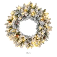 HOMCOM Couronne de Noël porte artificielle 60 CM avec pommes de pin et grappes de baies, lumières LED et minuterie vert(m-3)