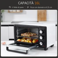 HOMCOM Fornetto Elettrico 16L Temperatura Regolabile e Timer, 3 Metodi di Cottura e Accessori, 1400W, Bianco(m-4)