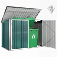 Outsunny Cache Poubelle Extérieur en Acier Galvanisé pour 2 Poubelles, Double Porte, Couvercle Pneumatique, 180x108x130cm, Vert(m-11)
