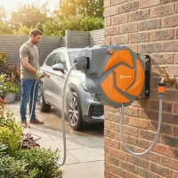 DURHAND Manguera Retráctil de Pared con Carrete de 10+1 m con Retorno Enrollado Automático y Boquilla de 7 Funciones Gira 180°(m-8)