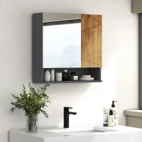 kleankin Armoire murale miroir de salle de bain placard de rangement 2 portes 55 x 17 x 55 cm naturel gris foncé(m-2)