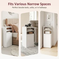 HOMCOM Slim Bedside Table Set of 2, Narrow Bedside Cabinet with Open Cubbies and Cupboard for Bedroom Living Room, White(m-7)