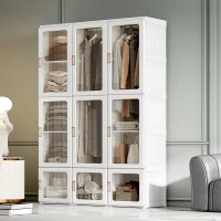HOMCOM Portable Clothes Wardrobe for Bedroom, Foldable Clothes Organiser with Cube Storage, Hanging Rods, Magnet Doors, White(m-2)