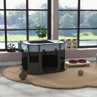 PawHut Cercado dobrável para cão gato pequenos animais em tecido Oxford com arrumação 84 x 64 x 53 cm cinza e preto(m-9)