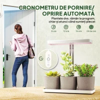 Outsunny Lămpi pentru Plante cu 42 de Lămpi LED, 3 Ghivece, Temporizator și Iluminare Reglabilă, 45x18,8x47,8 cm, Alb(m-6)