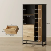 HOMCOM Bufet Modern de Bucătărie cu 2 Sertare, 2 Rafturi și un Dulap, 88x35x160 cm, Lemn și Negru(m-3)