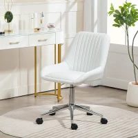 HOMCOM Cadeira de Escritório sem Braços Cadeira de Escritório com Altura Ajustável 52x58x80-90 cm Branco(m-6)