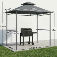 Outsunny Grillpavillon 2,4 x 1,4 m, Windfest Grillüberdachung mit Doppeldach Lüftungsöffnung Seitenregalen(m-3)
