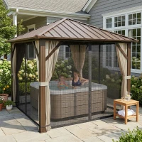 Outsunny Gartenpavillon ca. 3 x 3 m Aluminium Pavillon mit Stahldach Hardtop Moskitonetz 4 Seitenteile, UPF50+(m-9)