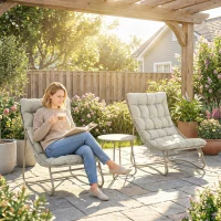 Outsunny 3 Piece Garden Bistro Set, Round Outdoor Bistro Table and Chairs Set for 2 with Texteline Seat and Cushions, Light Grey(m-9)