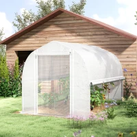 Outsunny Estufa polytunnel 3 x 2 x 2 m com laterais enroláveis, lona plástica resistente aos UV e estrutura de aço, Branco(m-6)