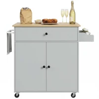 HOMCOM Kitchen Island with Drop Leaf, Rolling Kitchen Storage Trolley on Wheels with Drawer, Spice Rack and Towel Rack, Grey(m-13)