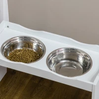 PawHut Estação de Alimentação Suporte para Tigelas 2 Comedouros de 2 L Cada Aço Inoxidável para Cães Grandes 63x30x24 cm Branco(m-5)