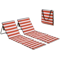 Outsunny Conjunto de 2 Esterillas de Playa Plegable con Respaldo Reclinable y Correa de Transporte 142x51x40 cm Rojo y Blanco(m-1)