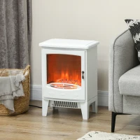 HOMCOM Tempered Glass Casing Electric Fireplace, Freestanding Electric Fire with Realistic Flame Effect, Log Burner with Overheat Protection, 1000w/ 2000W, White(m-2)
