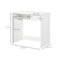 HOMCOM Birou Dormitor , Birou Pc din Lemn, Alb, 80x45x75cm(m-3)
