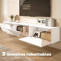 HOMCOM Meuble TV Suspendu 180 cm, Meuble télé pour téléviseur jusqu'à 82 Pouces 3 Portes Rabattables à Fermeture Douce, Blanc(m-5)