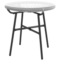 Outsunny Mesa Auxiliar de Ratán Sintético Redonda para Exteriores con Encimera de Vidrio Templado Ø50x50 cm Gris