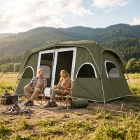 Outsunny Camping Tent, Family Tent 4-8 Person 2 Room, with Large Mesh Windows, Easy Set Up for Backpacking Hiking Outdoor, Green(m-15)
