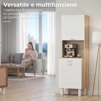 HOMCOM Credenza Cucina con Ripiani Aperti, 2 Armadietti e Cassetto, in Legno e Metallo, 55x40x175 cm, Bianco e Legno(m-8)